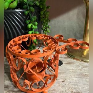 Vintage 60s 70s orange metal scroll candle holder 
Made in Japan